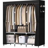 Wardrobe Closet,Portable Closet for Bedroom Steel Pipe Diameter 19mm Strong and Sturdy Black Portable Closets for Hanging Clothes with 3 Hanging rods