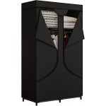 Portable Wardrobe Closet Storage Organizer Metal Hanging Rack Non-Woven Fabric 34 Inch Black