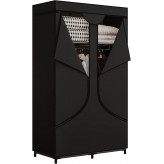 Portable Wardrobe Closet Storage Organizer Metal Hanging Rack Non-Woven Fabric 34 Inch Black