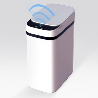 Automatic Smart Trash Can for Bathroom - Anti-Bag Slip Lid, Motion Sensor, 3 Gallon Capacity for Bedroom, Office, Kitchen, 12.6x9x6in (White)