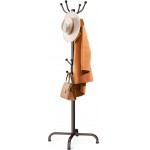 Coat Rack with 14 Hooks, Freestanding Coat Rack Stand for Entryway, Hallway, Bedroom, and Office, Metal Coat Tree & Hat Rack for Coats, Hats, and Bags, Brown